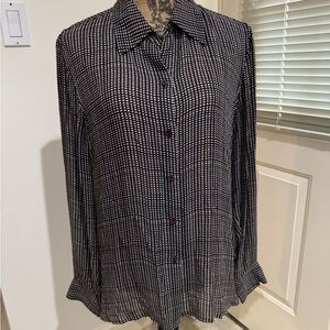 Vintage DKNY black and Ivory Geometric Silk Shirt size 10